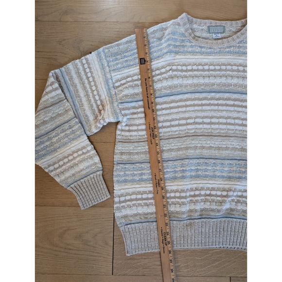 Christopher Hayes Mens Striped Knit Textured Sweater 100% Cotton Beige Blue XL - Picture 8 of 10